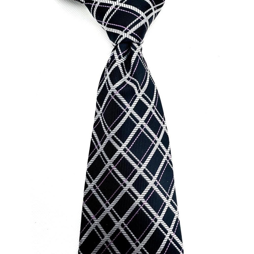 Burberry Silk Tie Men Long Black Pink Plaid‎ Designer Italian Luxury